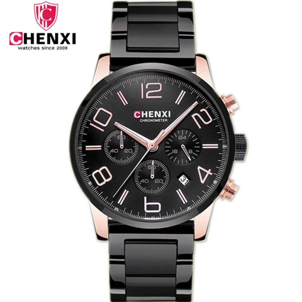 

CHENXI Men Steel Bracelet Watch Multifunctional Chronograph Brand Design Quartz Watches Calendar Display Male Wristwatch NATATE