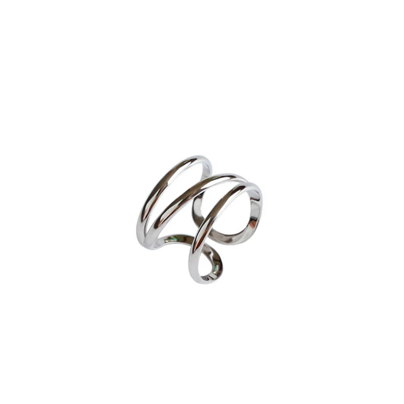 F.I.N.S подлинные 925 пробы серебряные перстни простые трехслойные линии открывающиеся широкие кольца модные кольца для женщин - Цвет основного камня: Silver Color