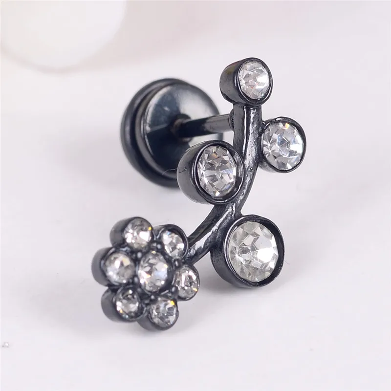 PINKSEE 1 предмет с украшениями в виде кристаллов и цветов уха для пирсинга, из хирургической стали серьги Цвета: черный, золотистый, серебристый Для мужчин женские украшения Аксессуары