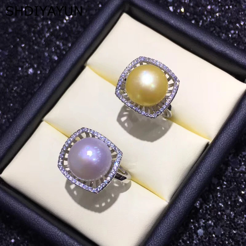 

SHDIYAYUN Pearl Ring Zircon Square Ring Natural Freshwater Pearl Rings 925 Sterling Silver Ring Jewelry For Women Accessories