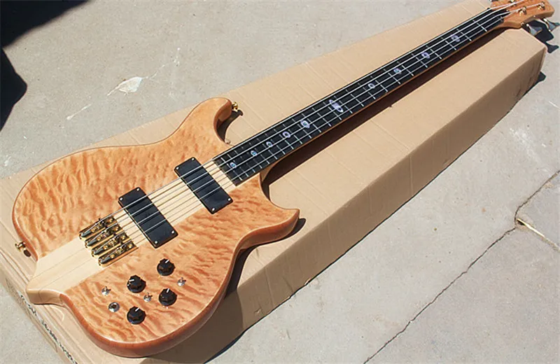 

Special System Natural Wood Color 4-String Electric Bass Guitar with Gold Hardware,Flame Maple Veneer,can be customized