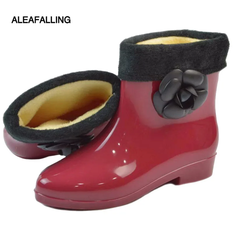 En Ligne Aleafalling Mode bottes de pluie imperméable plat avec des chaussures femme l eau de pluie en caoutchouc fleur cheville bottes de bonne qualité botas w065