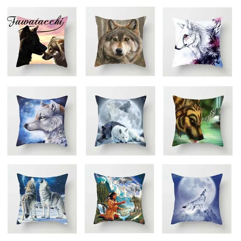 

Fuwatacchi Nordic Wolf Cushion Cover Animals Moon Throw Pillow Case Sofa Home Car Creative Imagine Decorative Pillows Cover