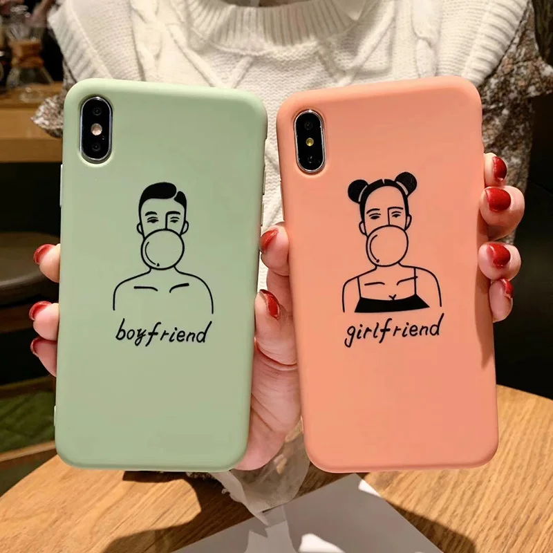 Boy Girl friend Matte Soft Silicon Cover for iPhone X XS Max XR Love Couple Case Fundas 8 7 6 6S Plus Capa Hoesjes |
