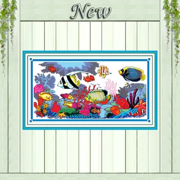 

Tropical fish cartoon ocean painting counted printed on canvas DMC 14CT 11CT Chinese Cross Stitch Needlework Set Embroidery kits