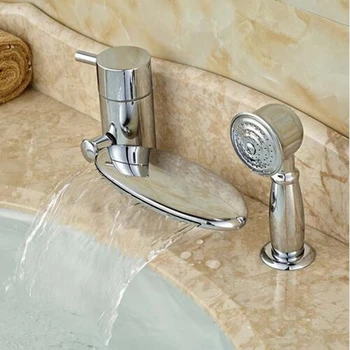 

Brass Chrome Deck Mount Single Handle Waterfall Bathroom Tub Faucet Single Handle