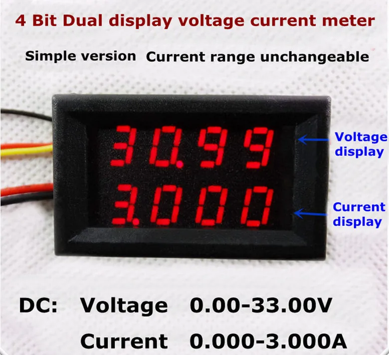 RD простая версия 4 бит постоянного тока 0-33 в/3 А красный+ синий/красный/зеленый двойной СВЕТОДИОДНЫЙ Дисплей 0,28 Цифровой амперметр вольтметр напряжение ток 3 шт./лот