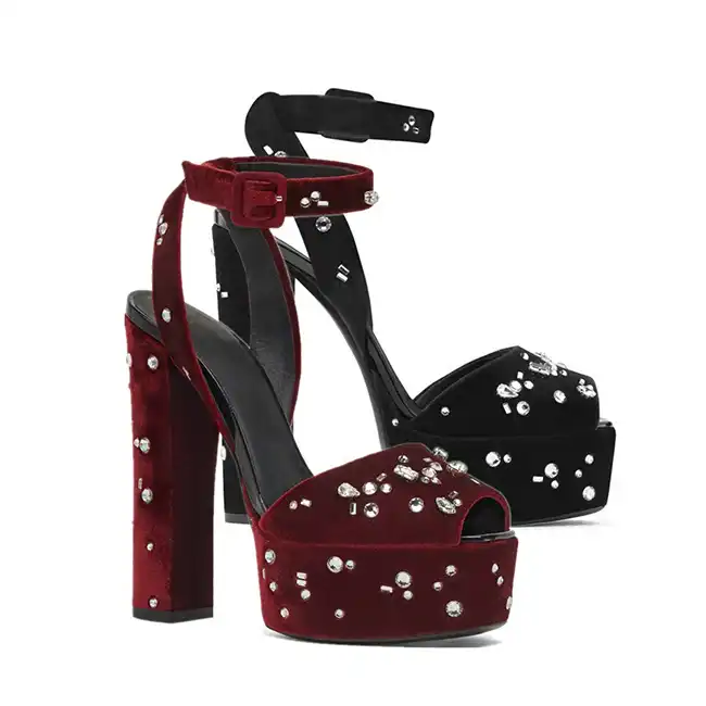 red velvet platform heels