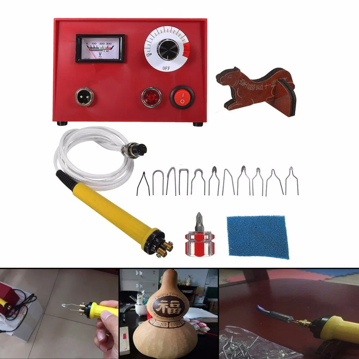 

50W 220V AC DIY Craft Multifunction Pyrography Machine with 1Pc Pyrography Pen Copper Heating Solder Tip Gourd Wooden Tool Set