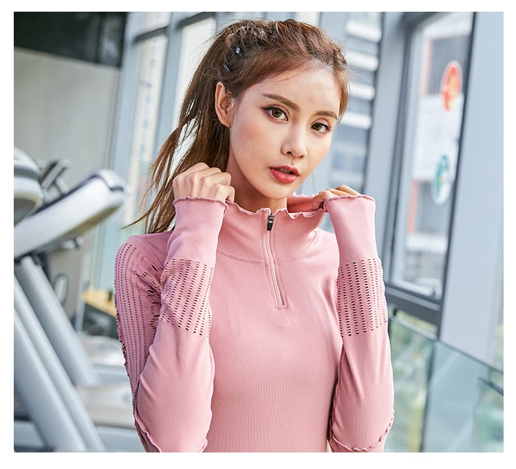 Топ спортивный сетчатый бесшовный с длинным рукавом спортивный топ для ...