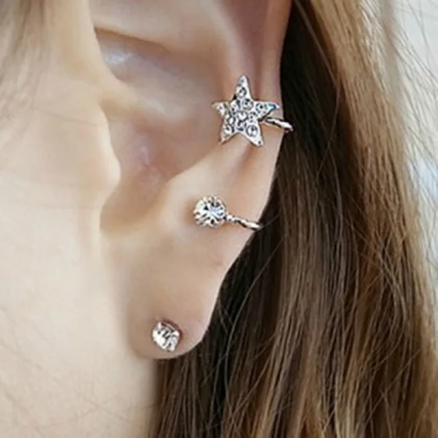 1PC Japan and South Korea new sweet Fangzuan stars unique ear clip ear bone nail factory wholesale Snowflake Earrings
