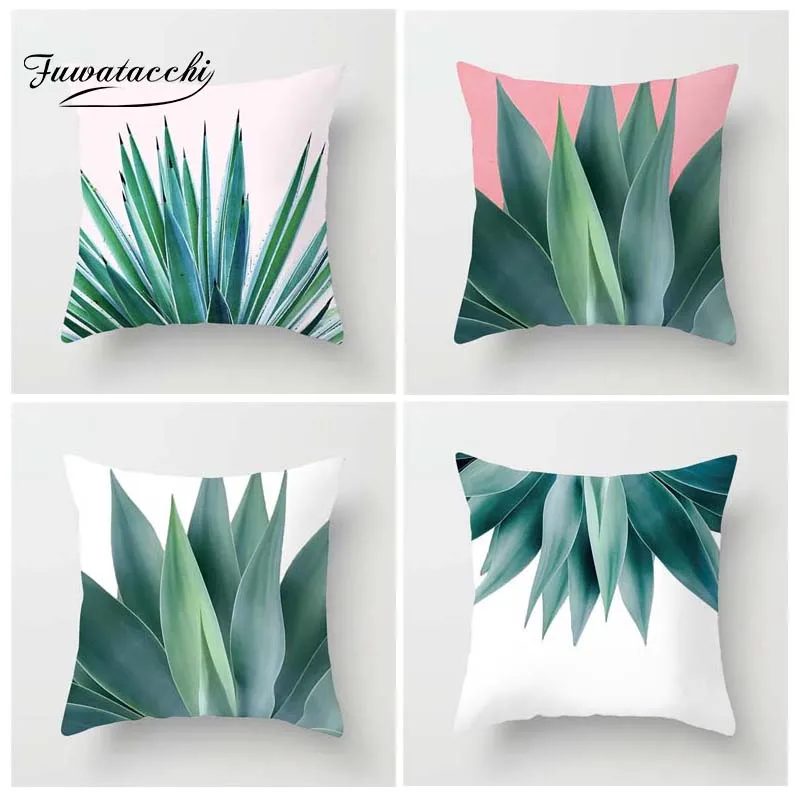

Fuwatacchi Green Plant Style Cushion Cover Sisal Cactus Printed Pillow Cover White Green Square Decorative Pillows For Sofa Car
