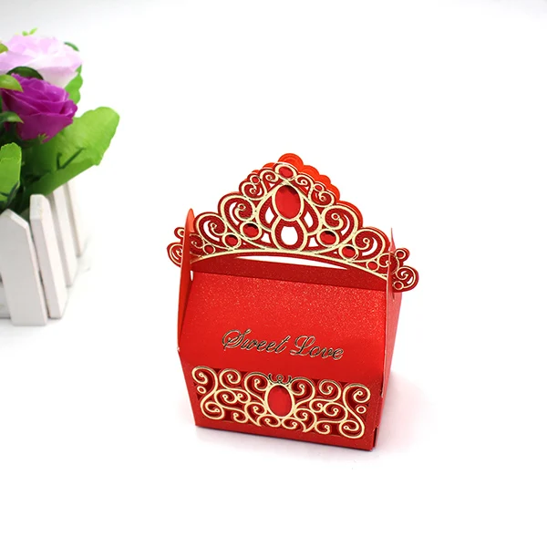 50 шт. красный и розовый королевский Блестящий Драгоценный Камень Корона Конфета коробка для свадебной вечеринки Конфета свадебное оформление коробки - Цвет: Красный