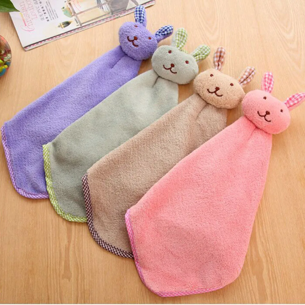 Baby Hand Towel Cartoon Animal Rabbit Plush Kitchen Soft Hanging Bath Wipe Towel