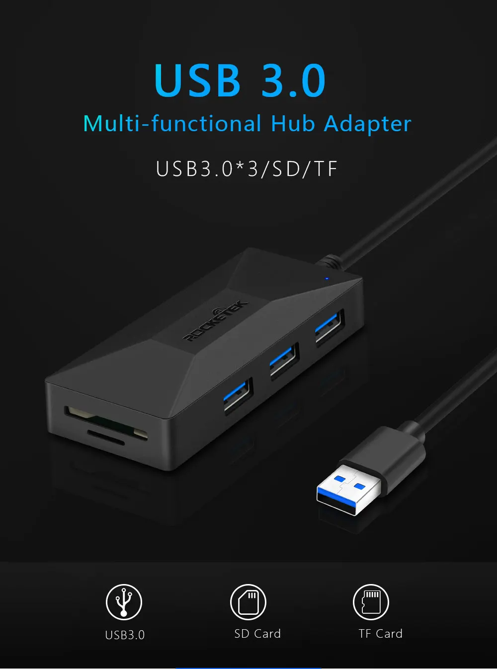 Rocketek usb-хаб с кардридером 3 порта USB 3,0 type c разветвитель Micro USB порт питания для ноутбука iMac