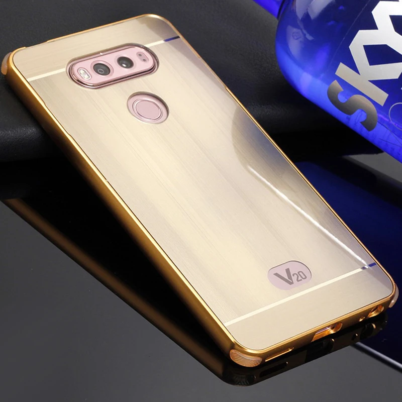 

Phone Case For LG V20 Aluminum Metal Frame Wire Drawing Effect Acrylic Cover Cases For LG V20