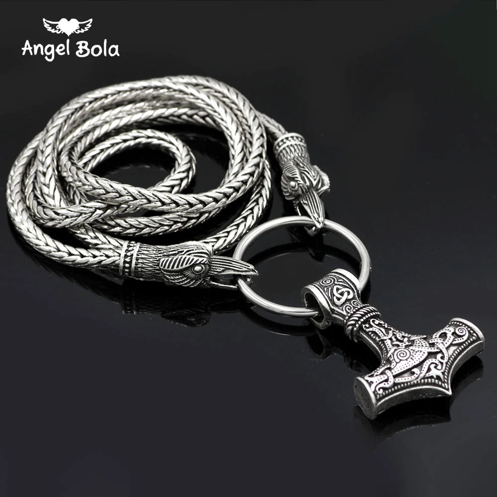 

Viking Wolf Head with Thor's Hammer Mjolnir Scandinavian Bear Paw Wolf Pendant NECKLACE with Stainless Steel Chain Free Shipping