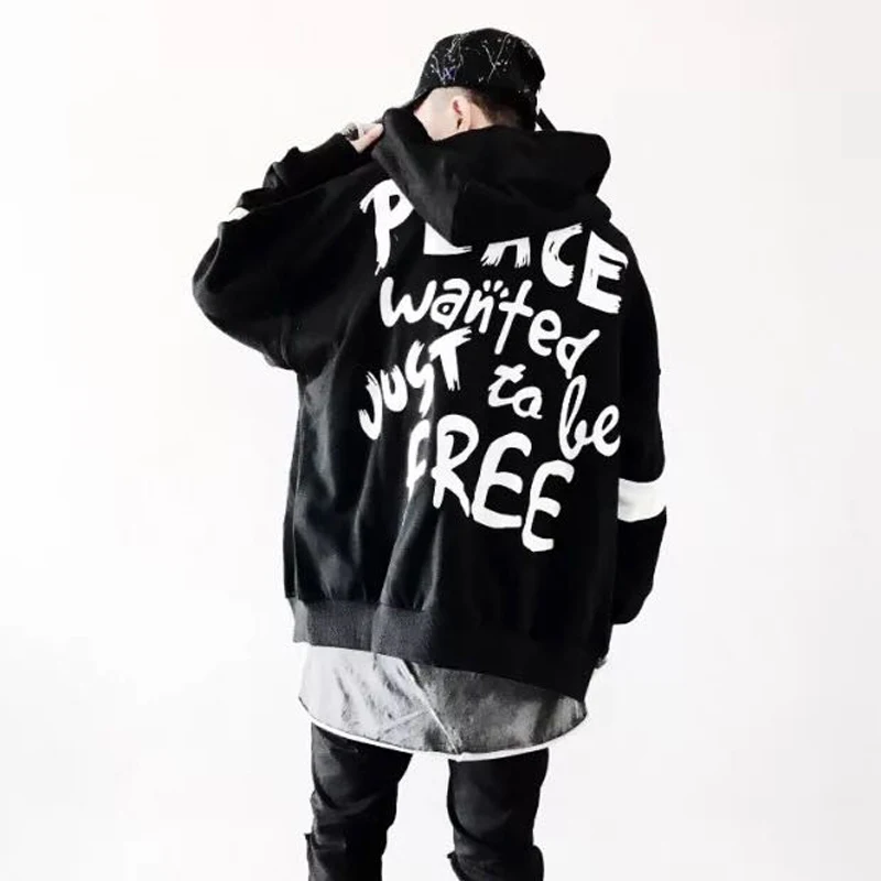 

US Men Spring Hoodie Sweatshirt Fashion Brand Clothing Peace Hoodies Men Loose Style Male Zipper Tracksuit Sudaderas Hombre L136