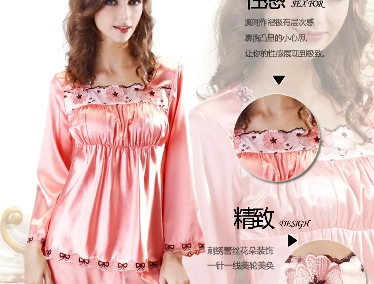 long sleeve silk pajamas female
