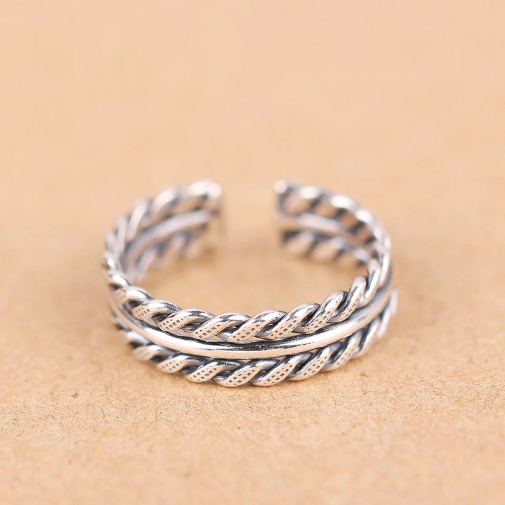 Authentic 925 Sterling Silver Twist Ring Retro Twist Weave Adjustable