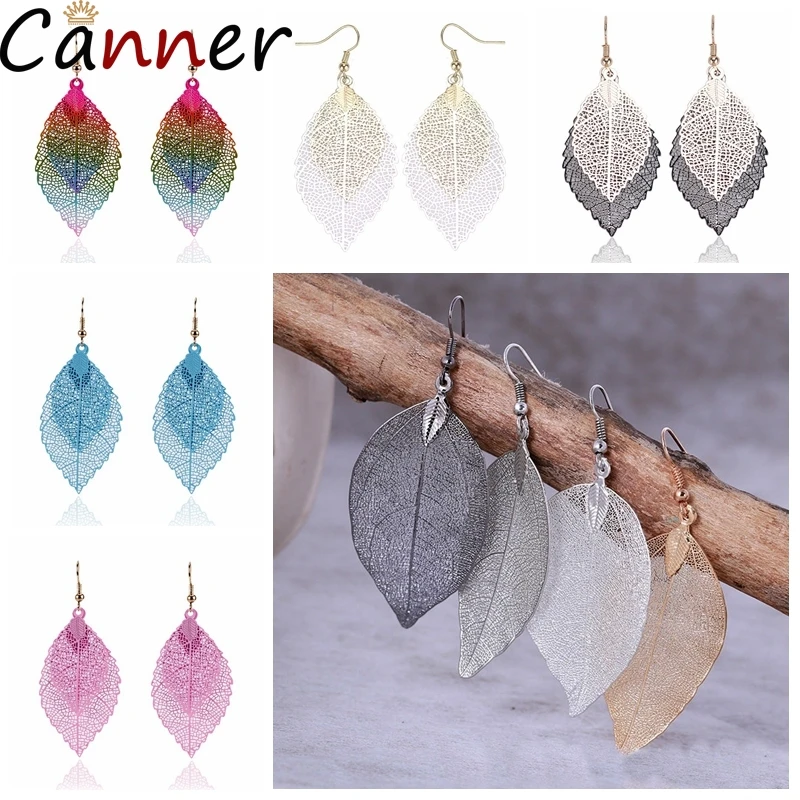 

CANNER Bohemian Natural Leaf Earrings Vintage Drop Earrings Colorful Long Earrings For Women Pendientes Mujer Jewelry Gifts F40