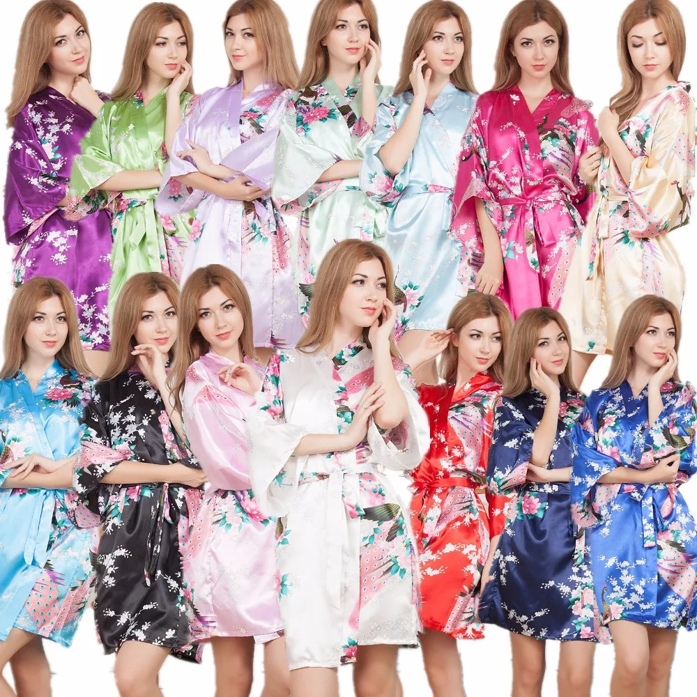 Шелковый Атласный халат для невесты, подружки невесты, Цветочный халат, длинное кимоно, халат, ночной халат, банный халат, модный халат для женщин