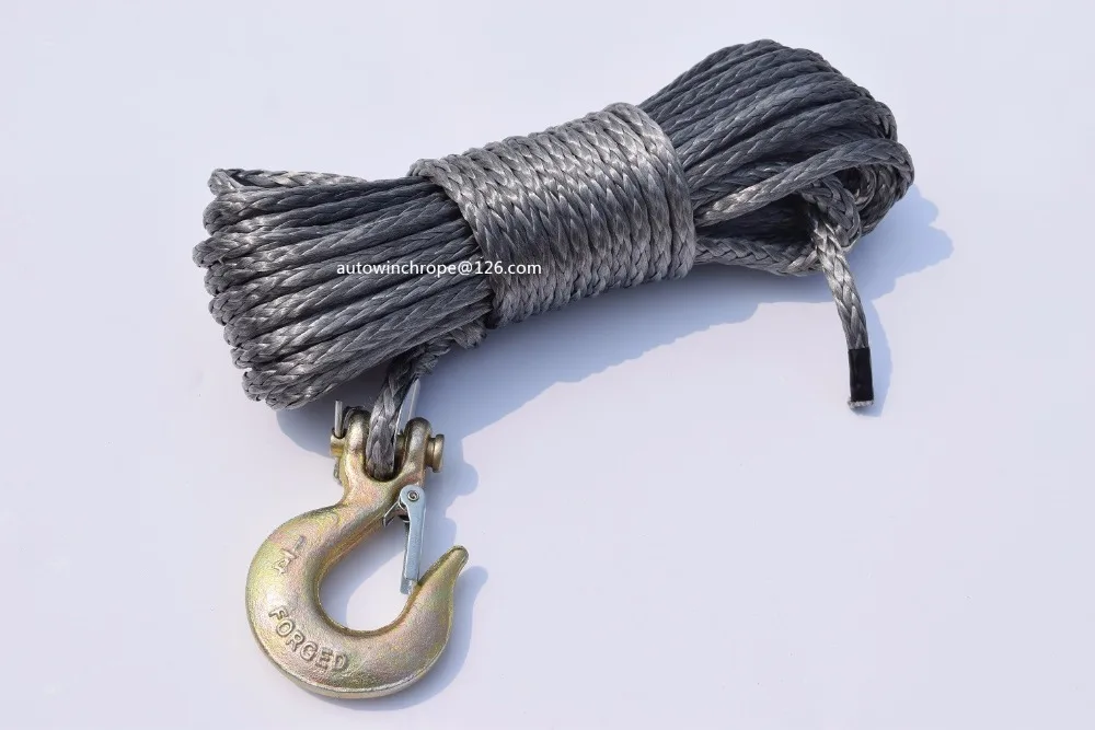 Grey 1/4"*50ft winch cable hook,Replacement Synthetic Rope for Winch
