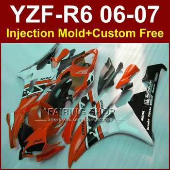

F4GV MOTUL fairing kits for YAMAHA YZFR6 2006 2007 orange white fairings set YZF1000 YZF R6 06 07 Injection bodyworks O9H6