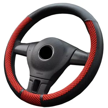 

Car-styling Sport Auto Steering Wheel Covers Ice silk + leather Anti-Slip Car Steering-wheel Cover Diameter 37CM-38CM