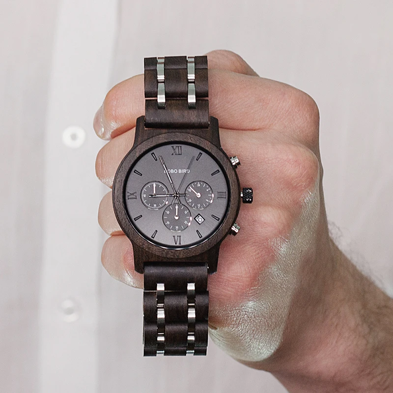 BOBO BIRD Luxury Watch Men Metal Wooden Chronograph Man's Quartz Wristwatch Male Auto Date Clock Armbanduhr Custom Logo Dropship 2