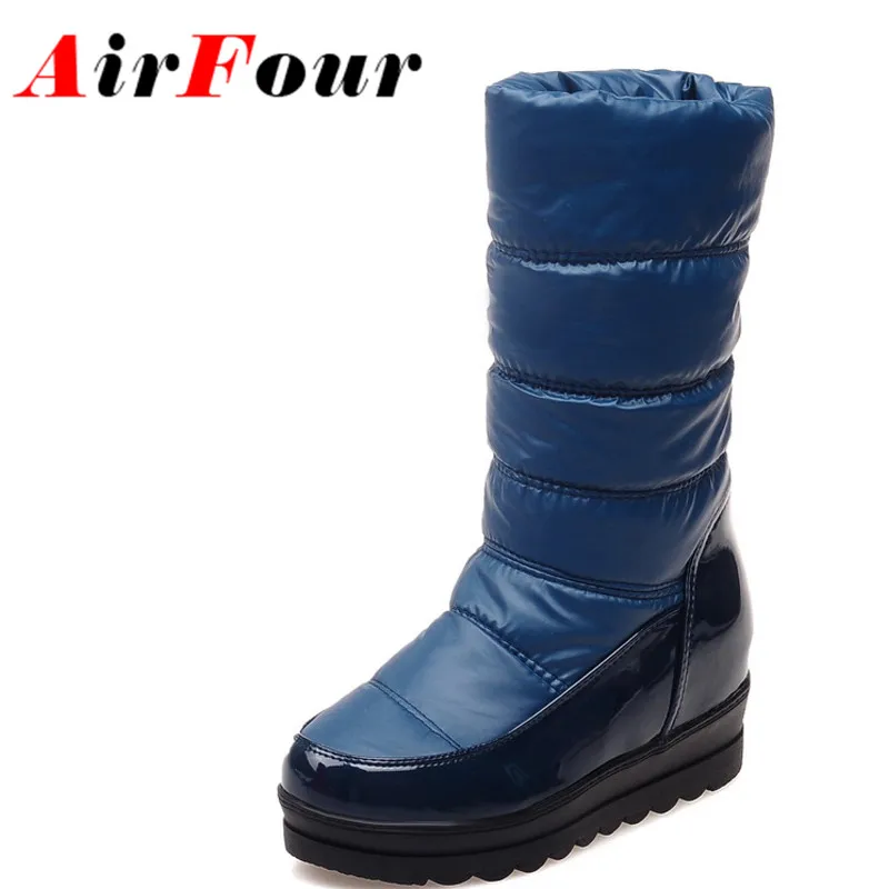 

Airfour Winter Women Mid-calf 4 Colors Snow Boots Round toe Flats Down Big Size 34-43 Boots Solid Short Plush New Fashion Boots