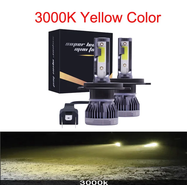 3000K Мини H4 H7 светодиодный фар автомобиля Kit 6000K 3000K 8000K 72W фары для 12000LM H1 H11 9005 HB3 9006 HB4 H8 6000 К лампочки Автомобильные аксессуары - Испускаемый цвет: 3000K