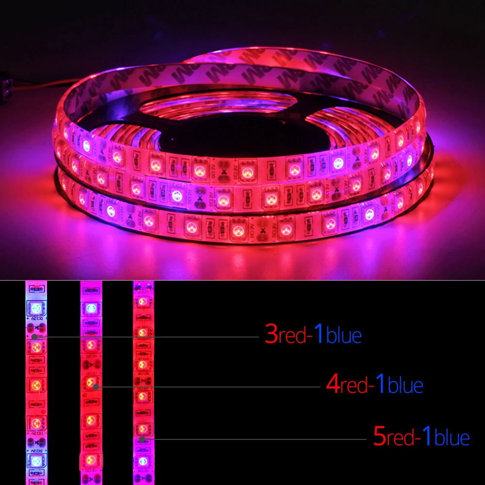 5 м 60leds/m12V LED Grow Lights Strip ip65 Phyto Lamps 5050 Light Red Blue 3:1 4:1 для теплиц гидропонных