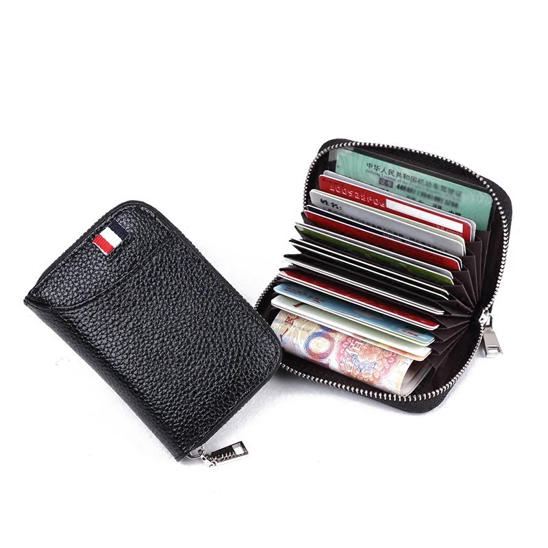 

minimalist wallet for credit cards Genuine Leather Unisex Business Card Holders Zipper high capacity card case holder organizer