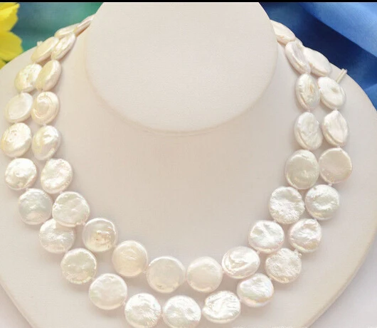 

FREE SHIPPINGz6302 15mm white coin freshwater cultured pearl necklace 34inch