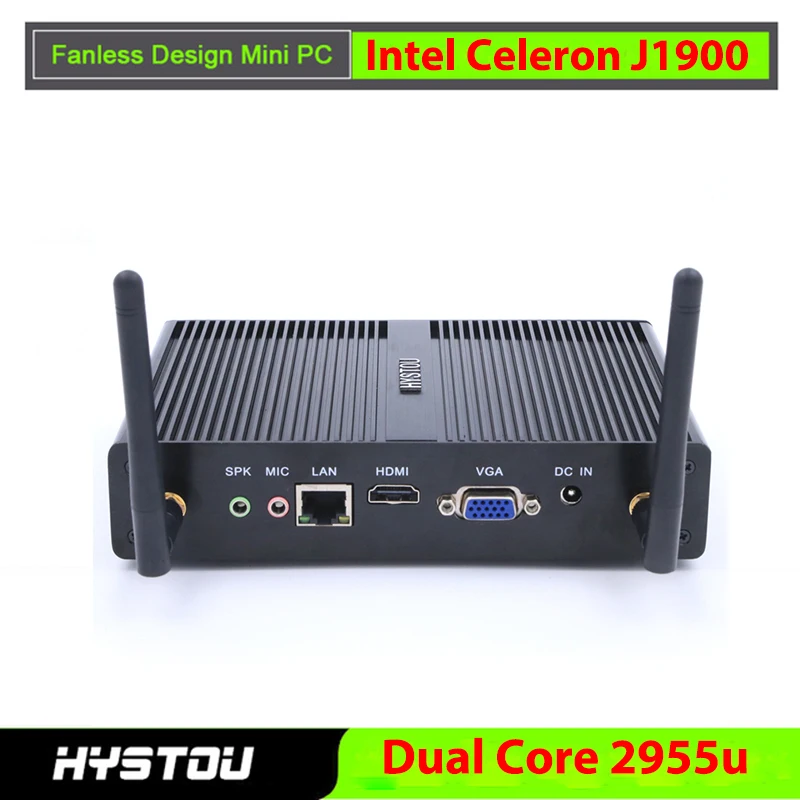 Безвентиляторный мини-ПК X86 Windows 7 Celeron J1900 4 ядра Intel HD Графика 1080 P HD Выход HDMI VGA HTPC tv КОРПУС 2955u Малый Мини ПК