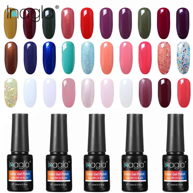 

Inagla 15ML UV Gel Nail Polish Pure Color Long Lasting LED Lamp Gel Varnish Gel Top Base Soak Off Organic Gel Varnish