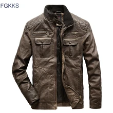 Бренд FGKKS, мужская деловая кожаная куртка, зимняя мужская кожаная куртка, ПУ пальто, мужские кожаные куртки с несколькими карманами, пальто
