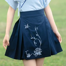 Для женщин Мини-юбки Высокая Талия с вышивкой в этническом стиле плиссированная юбка Harajuku Мини-юбки с рисунками в китайском стиле(шинуазри) модные юбки# A019