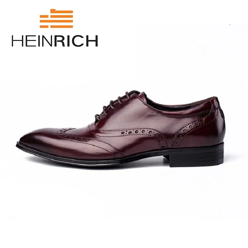 

HEINRICH New 2018 Brown Black Mens Dress Shoes Genuine Leather Oxford Business Shoes Men's Lace-Up Wedding Shoes Schuhe Herren