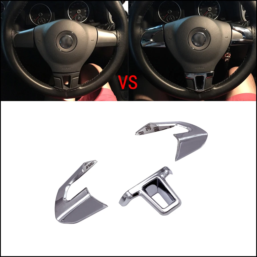 ABS Chrome Steering Wheel Trim Cover Carbon Fiber Sticker for VW Golf 6 MK6 Polo Jetta MK5 2009 2010 2011 Polo Bora Sagitar-6