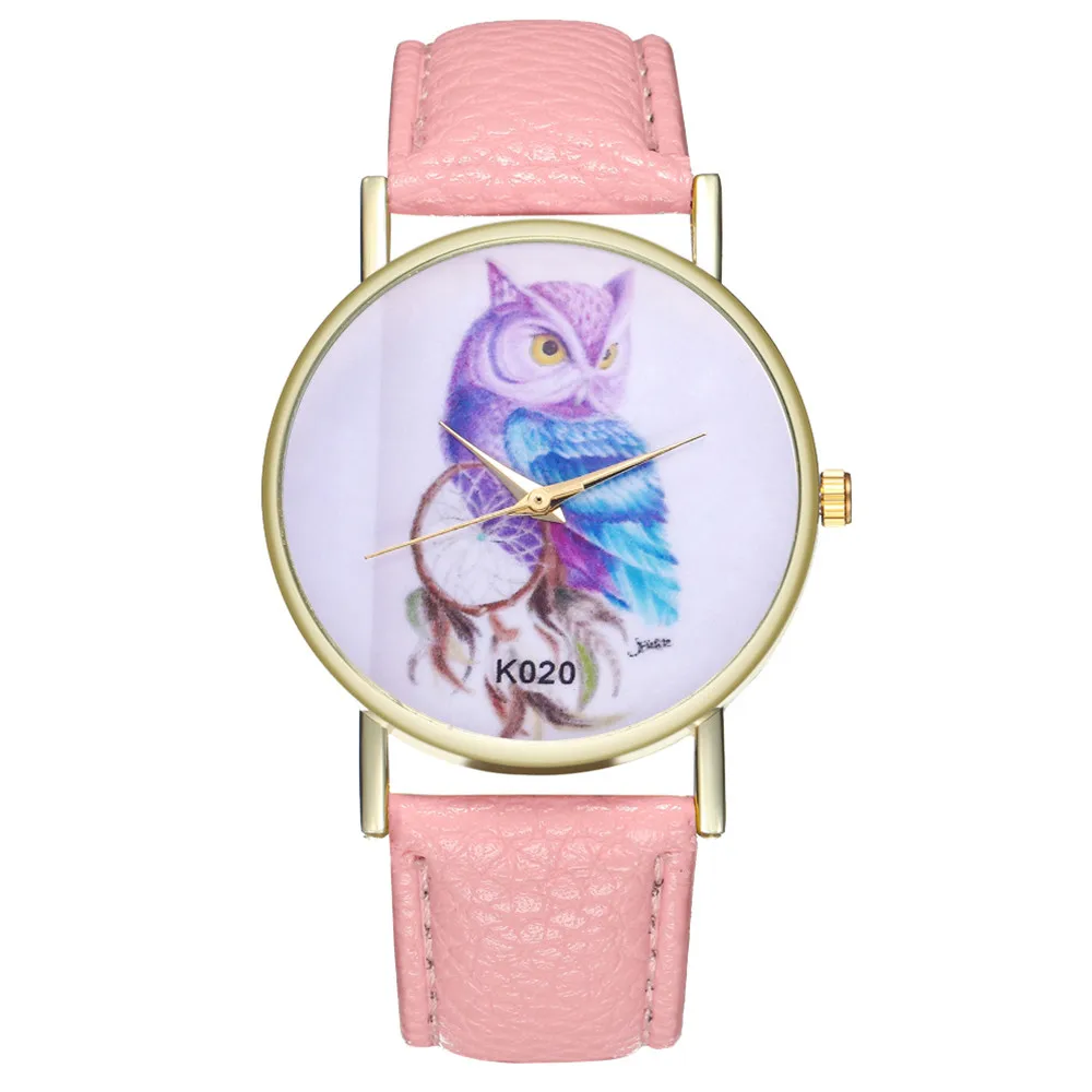 Multi-colored strap owl pattern dial Stylish PU Leather Strap Analog Quartz Watch For Fashion Women