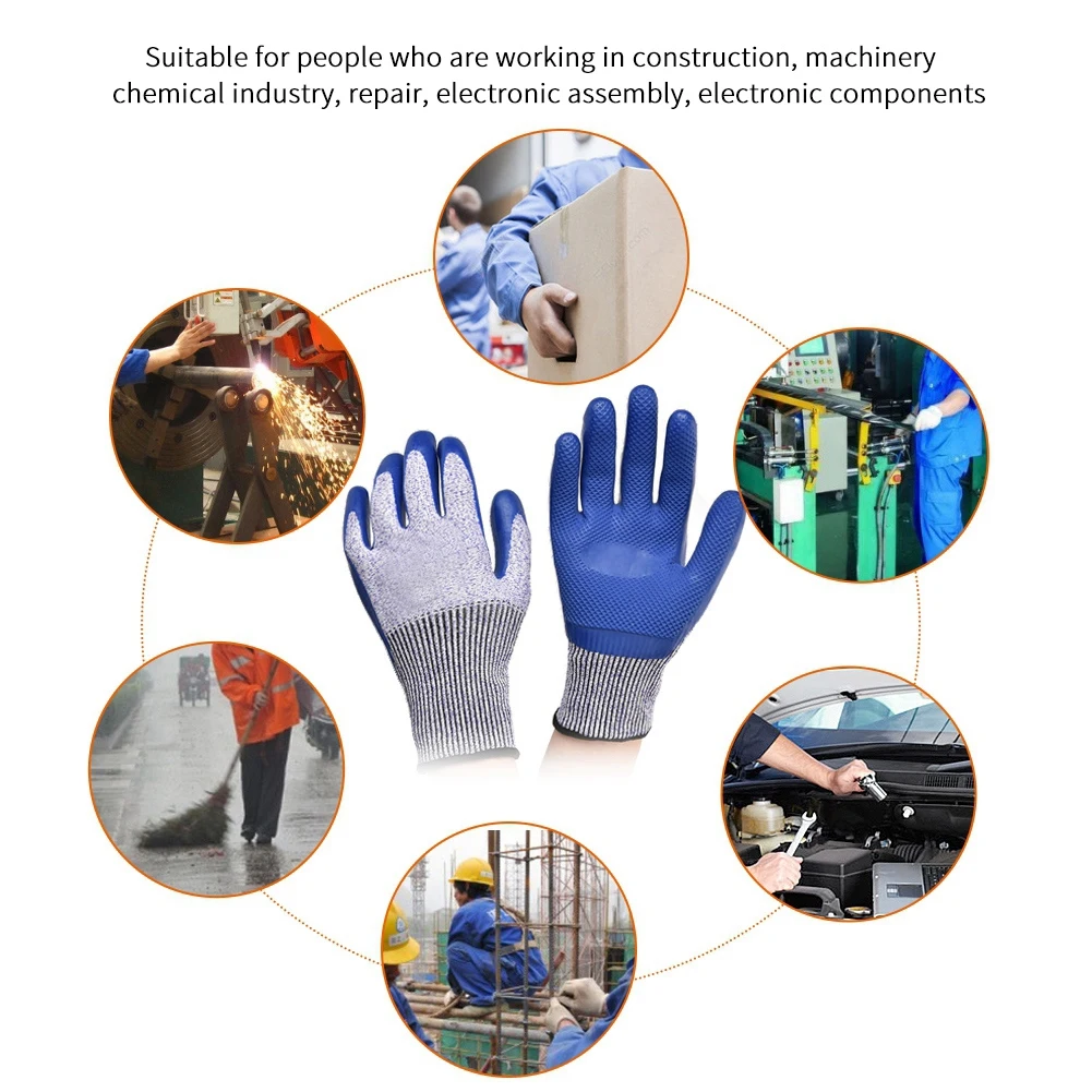 1 пара уровень 5 порезостойкие латексные рабочие перчатки против скольжения защитные перчатки