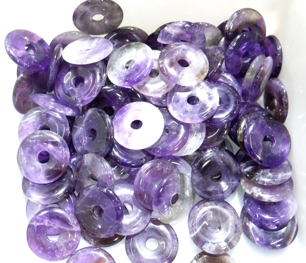 30mm Natural Stone Quartz Crystal Amethyst Tiger Eye Turquoise Circle Donut Pendant Charms For Diy Jewelry Making Necklace 6pcs 5