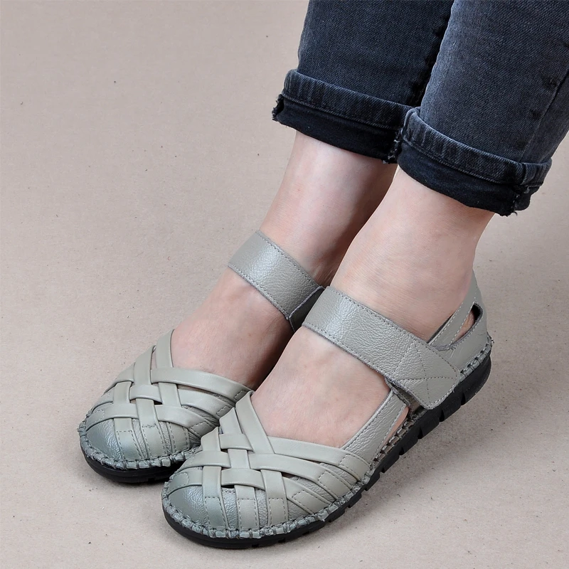 

Woman sandals Hollow casual Shoes Flat Anti-slip genuine leather sandals woman shoes Soft bottom handmade woman's sandals