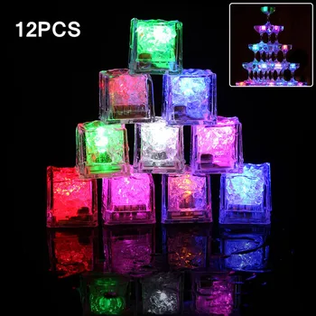 

12pcs Ice Cubes Light Multicolor Decorative LED Liquid Sensor Ice Cubes LED Glow Light Up for Bar Club Wedding Party Champagne
