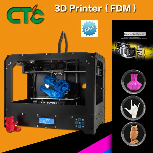 Cheap CTC 3D Printer Two nozzles Black based on Makerbot Rep 3D Printer dual-nozzle Double sprinkler