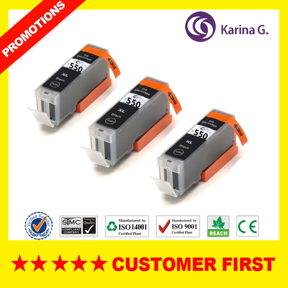 3PK черный PGI-550 PGI550 PGI 550 чернильный картридж для Canon PIXMA