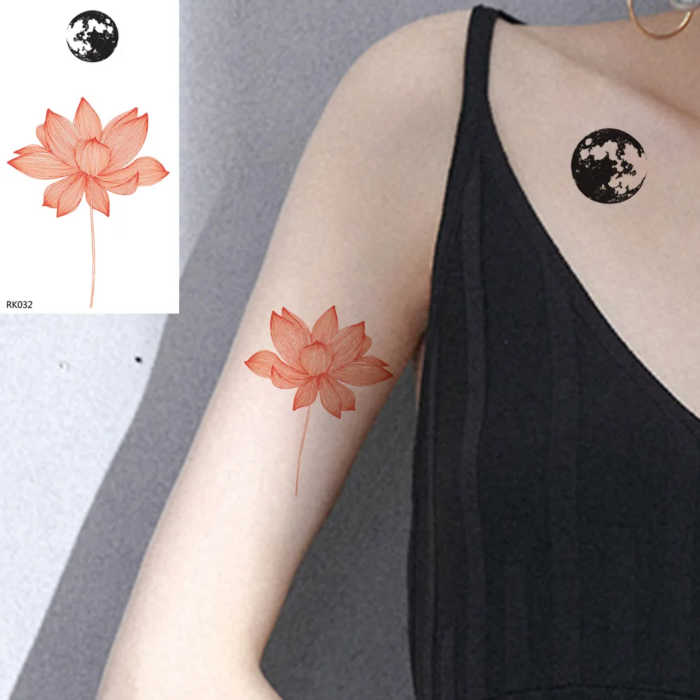

OMMGO Lotus Buddha Watercolor Temporary Tattoos Sticker Small Girl Women Fake Tatoos Deco Custom Tattoo Body Art Wrsit Flower