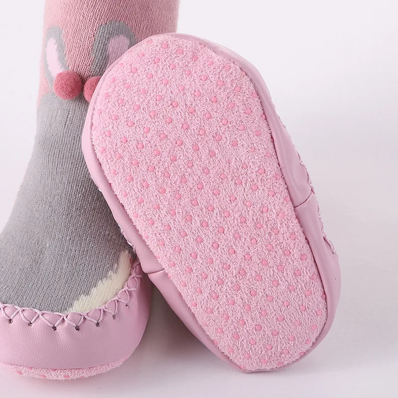 Нескользящие носки-тапочки из искусственной кожи с изображением лисы и панды для малышей Детские зимние теплые носки унисекс для маленьких мальчиков и девочек